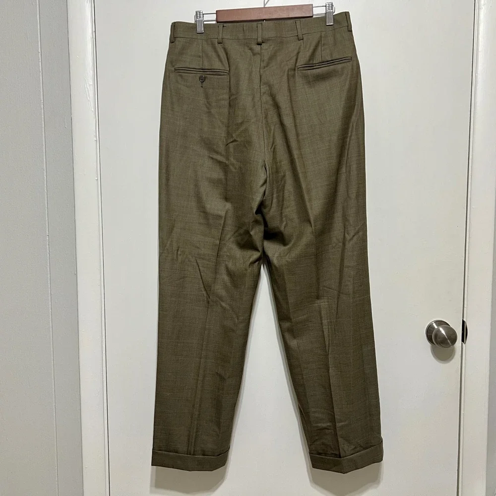Austin Reed Mens Wool Suit 42L 34x30 2pc Jacket Pants Khaki Glen Check‎
